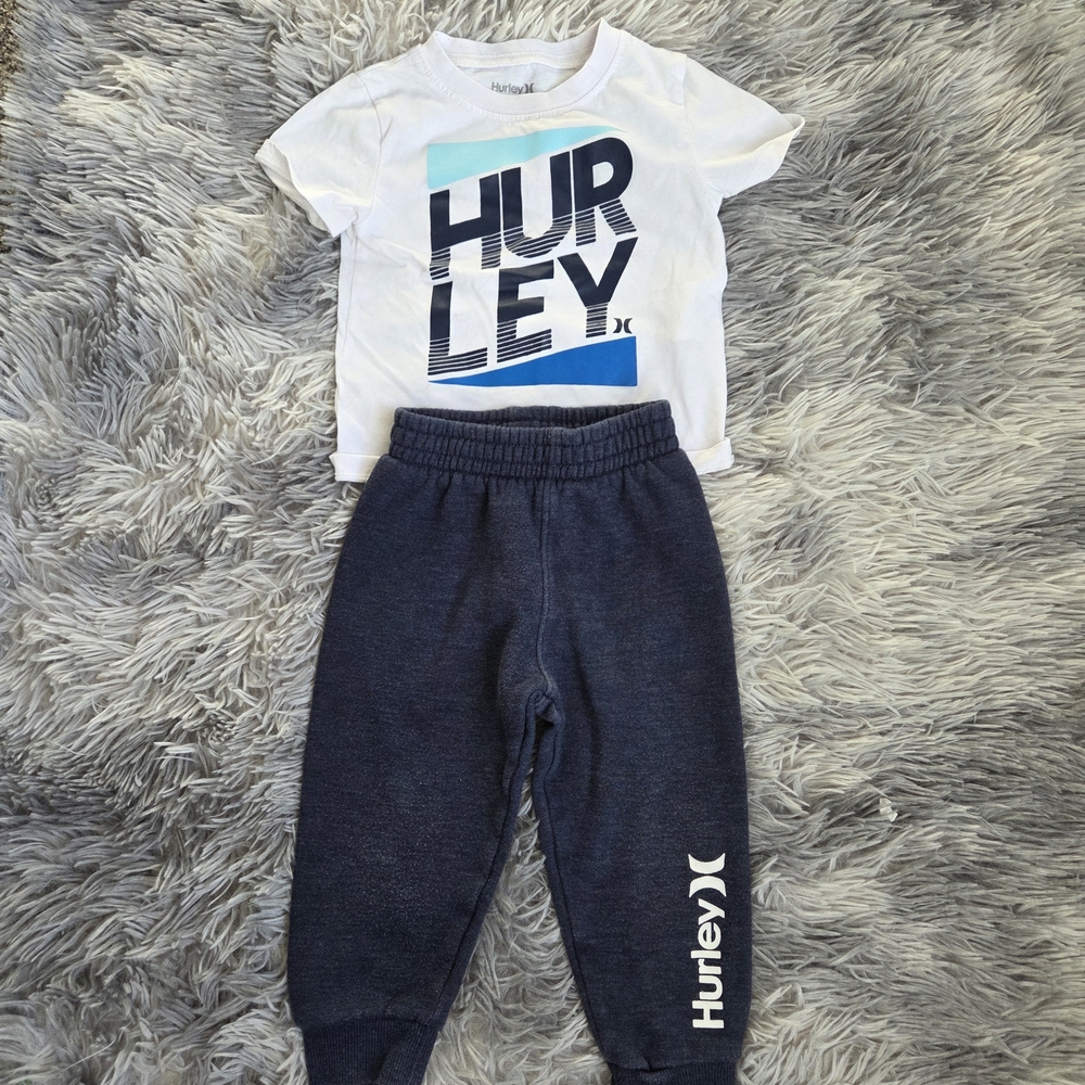 Hurley Kids' White and Blue T-Shirt with Navy Bottoms Set